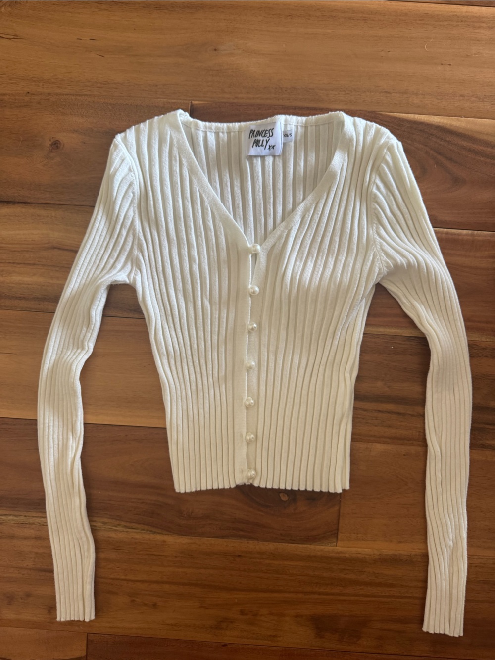 Princess Polly Cream Ribbed Button Cardigan
